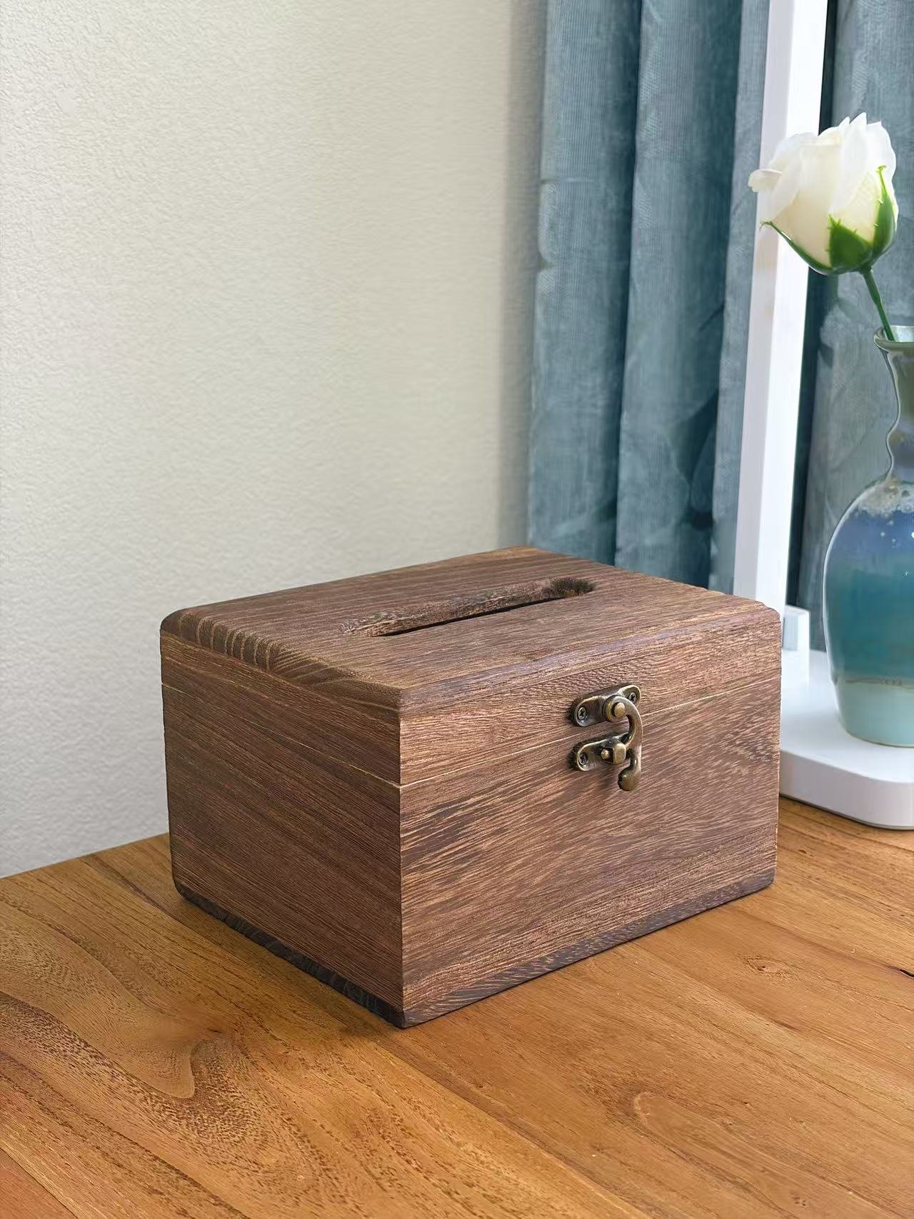 High cost-effective solid wood, paulownia wood, and cork material desktop tissue box - 图片 2