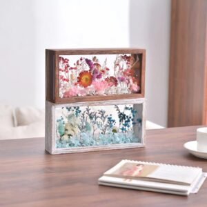 Wooden Dried Flower Display Frame, Double Acrylic Floating Frame, Suitable for Dried Flower Specimens, Handicraft Souvenirs and Photos, DIY Display Box(Paulownia wood (white, 10“*5”)