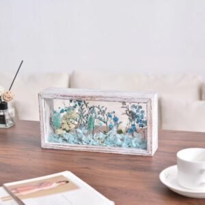 Wooden Dried Flower Display Frame, Double Acrylic Floating Frame, Suitable for Dried Flower Specimens, Handicraft Souvenirs and Photos, DIY Display Box（Paulownia wood (white, 10“*5”)